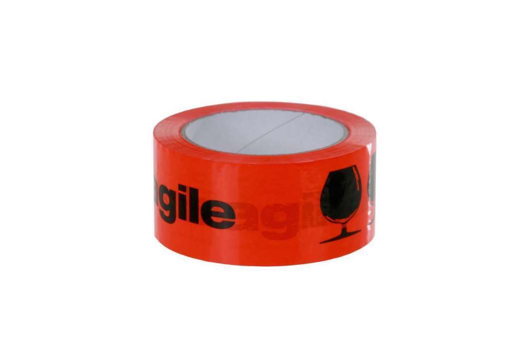 Afbeeldingen van Rol tape 50mm / 66 meter "BREEKBAAR - FRAGILE" fluor oranje